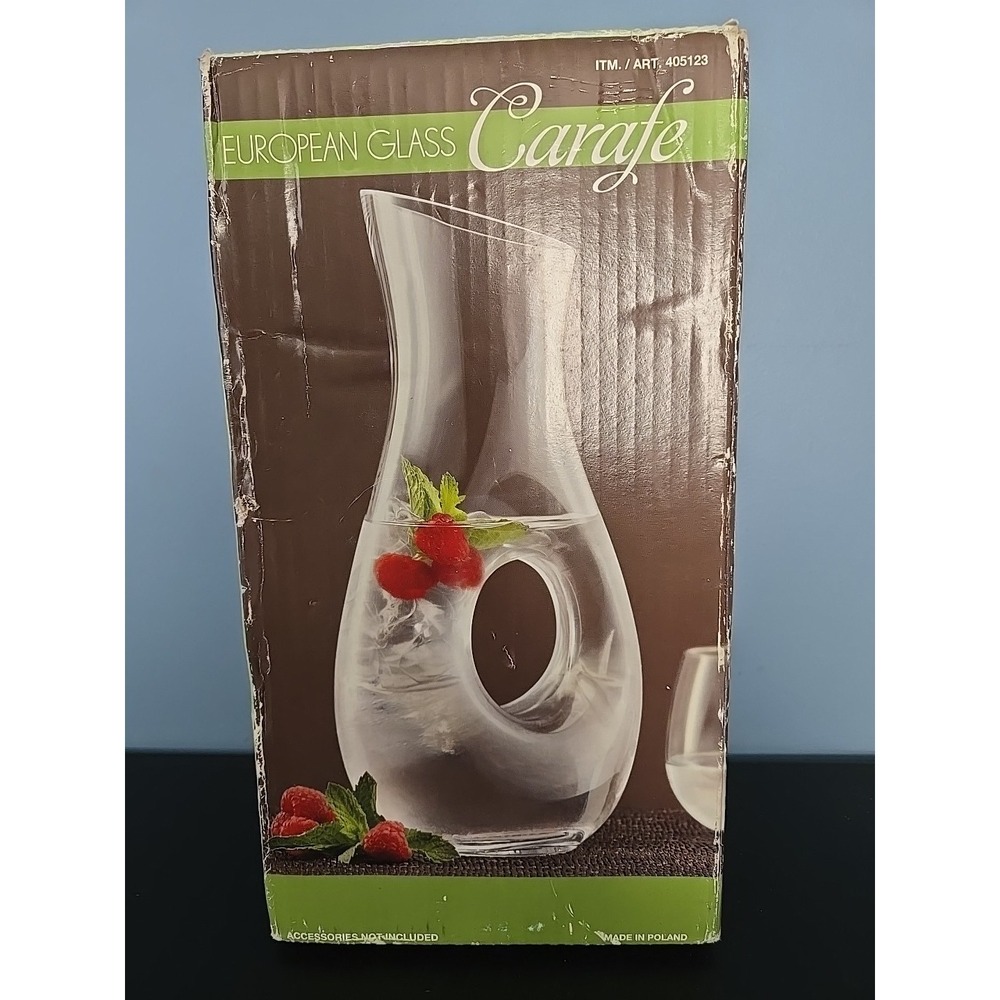 European Clear Glass Carafe Wine Water Decanter Imported‎ & Made in Poland NIB